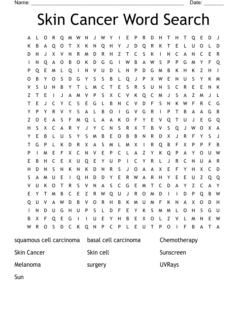 Skin Cancer Word Search