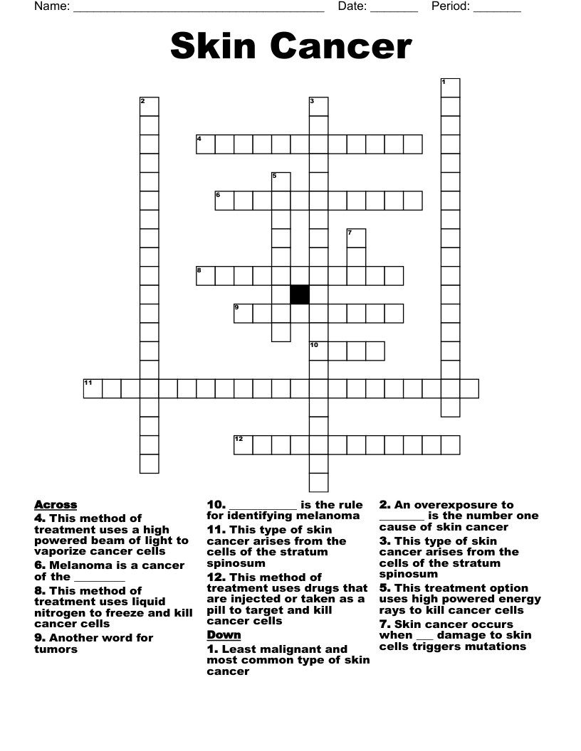 Skin Cancer  Crossword