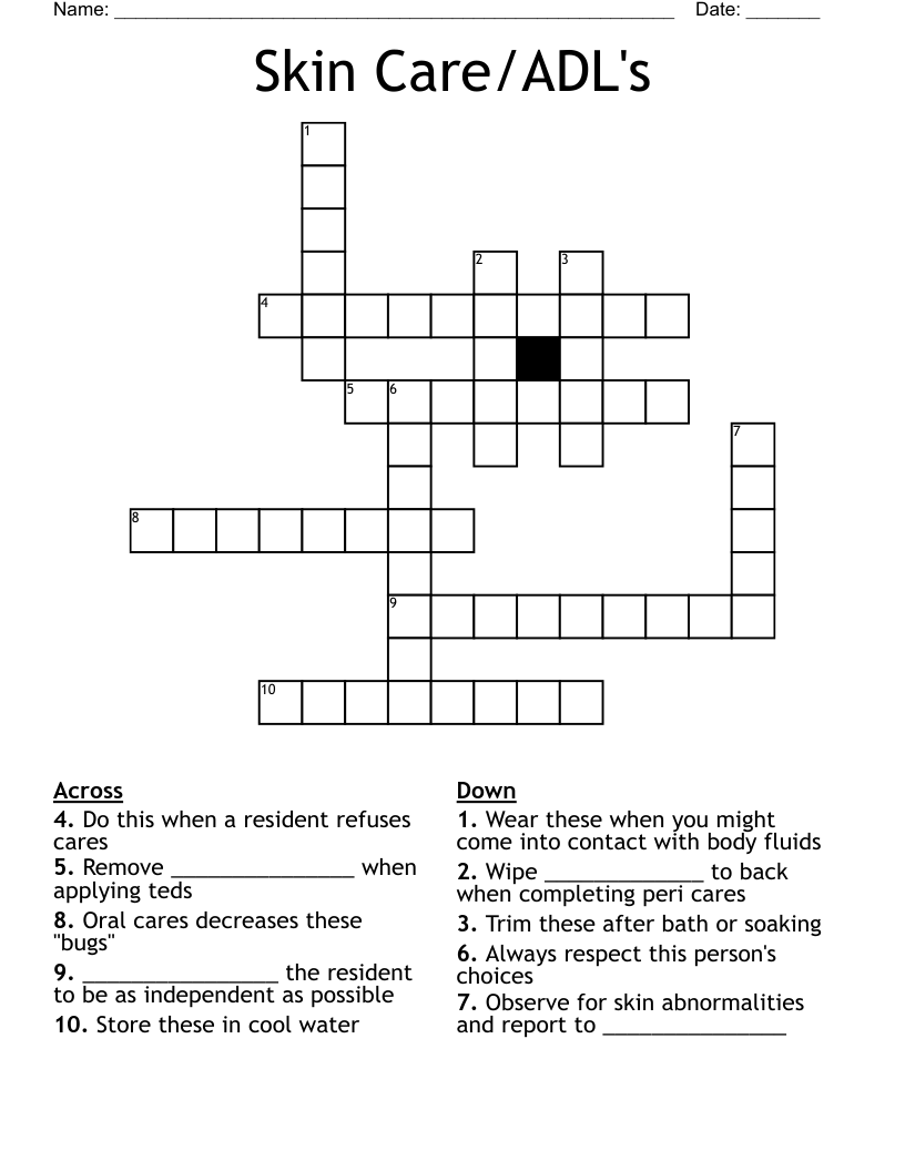 Skin Care/ADL's Crossword