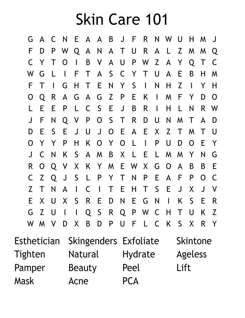Skin Care 101 Word Search