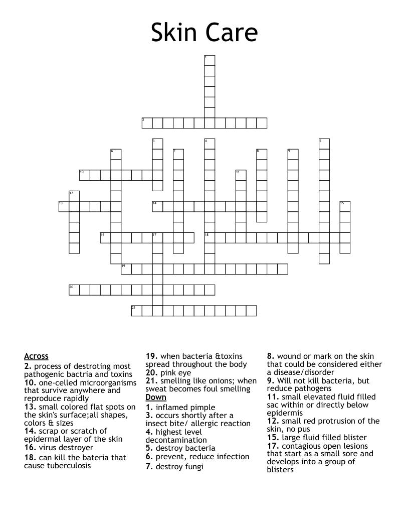 Skin Care Crossword