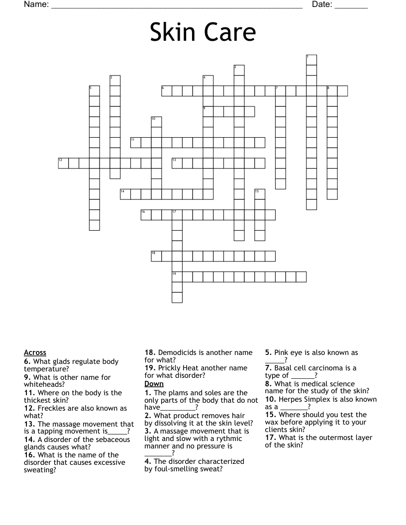 Skin Care Crossword