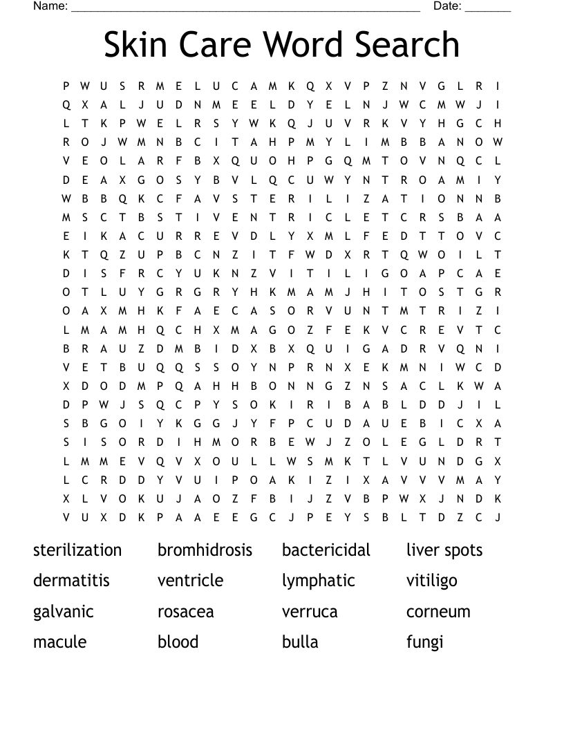 Skin Care Word Search