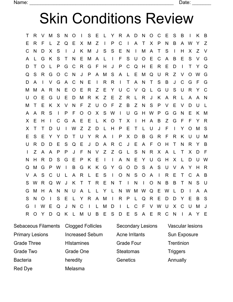 Skin Conditions Review Word Search