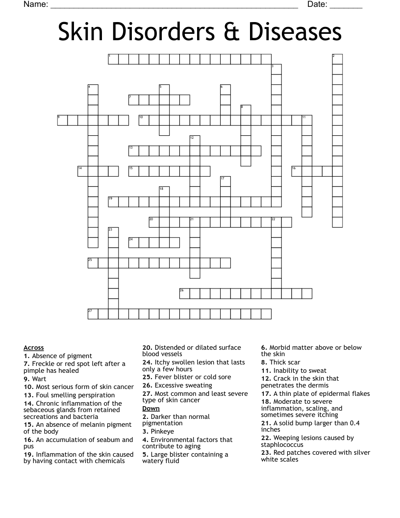 Skin Disorders & Diseases Crossword