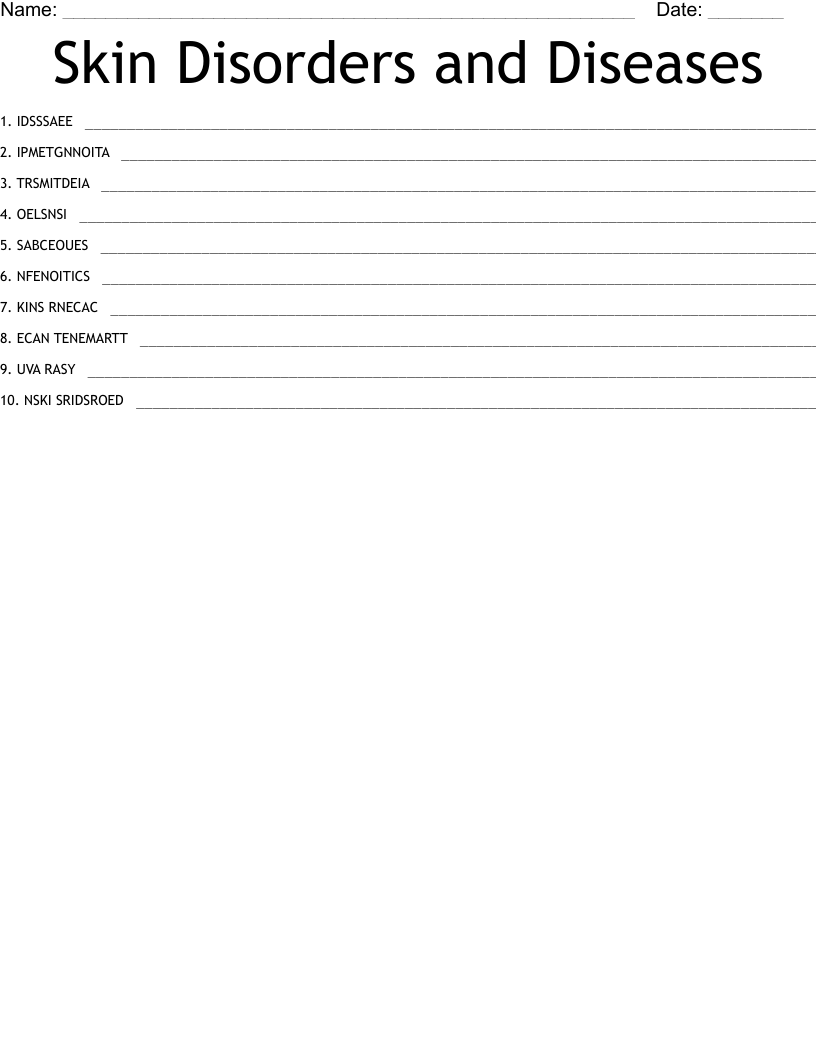 Skin Disorders and Diseases Word Scramble