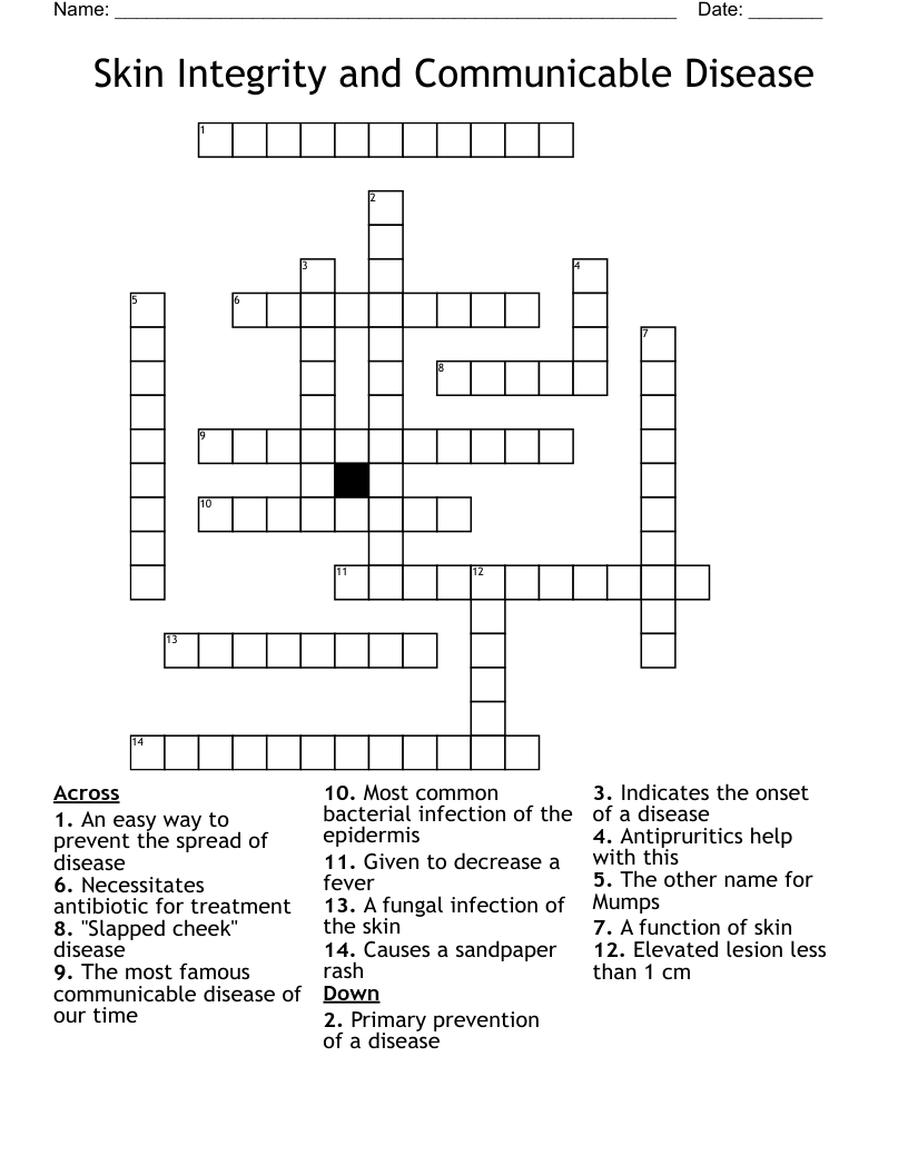 Skin Integrity and Communicable Disease Crossword