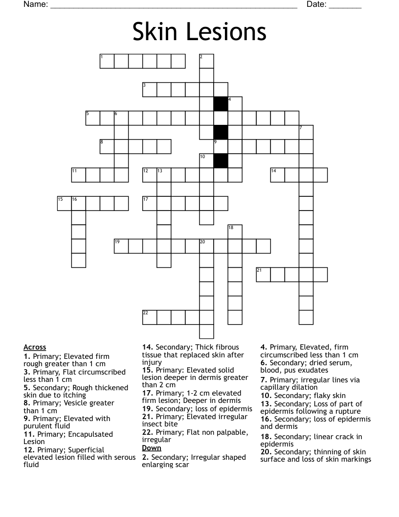 Skin Lesions Crossword