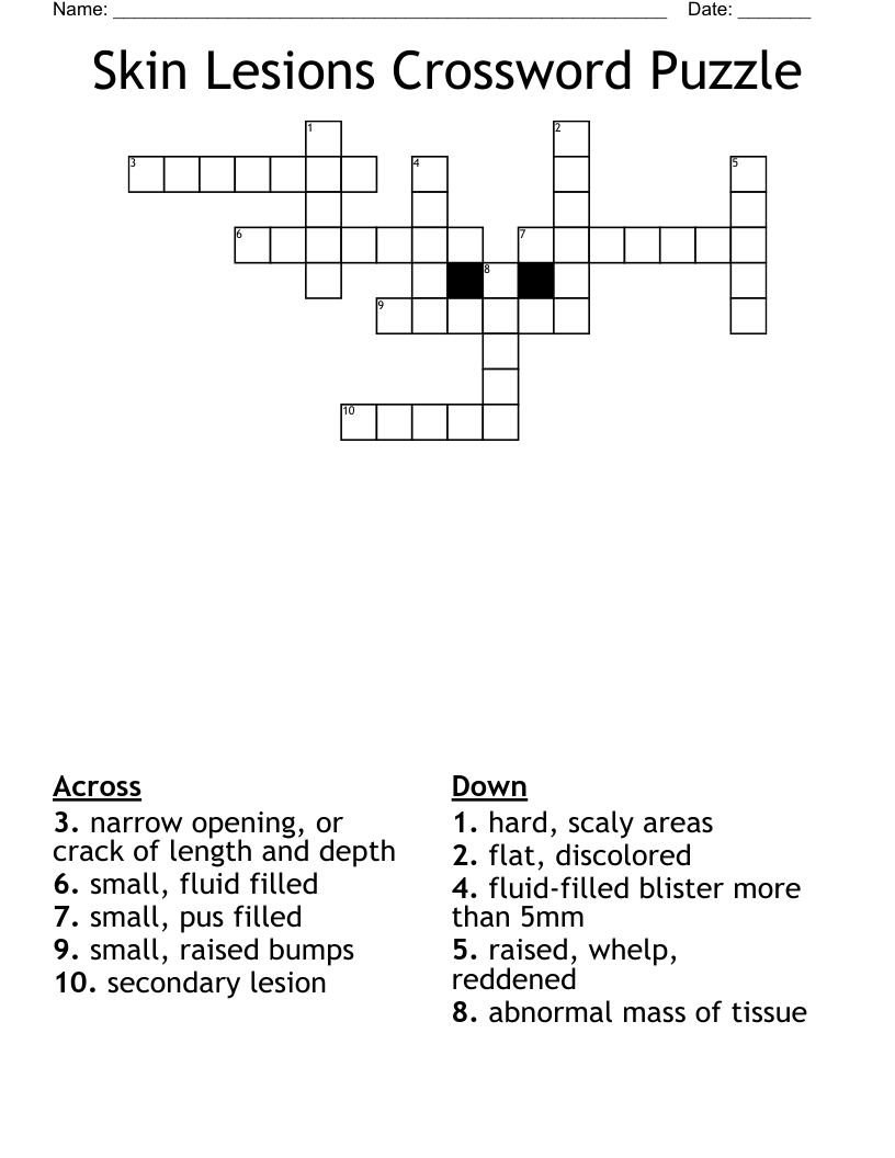 Skin Lesions Crossword Puzzle