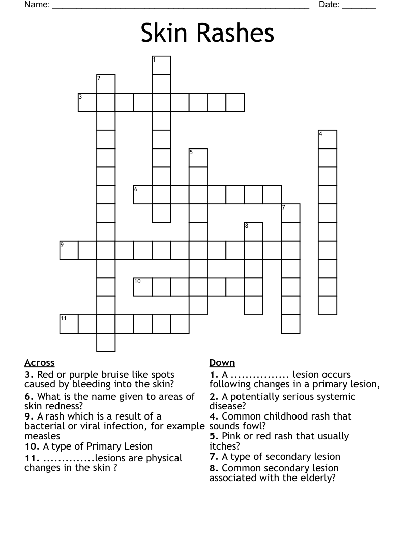 Skin Rashes Crossword