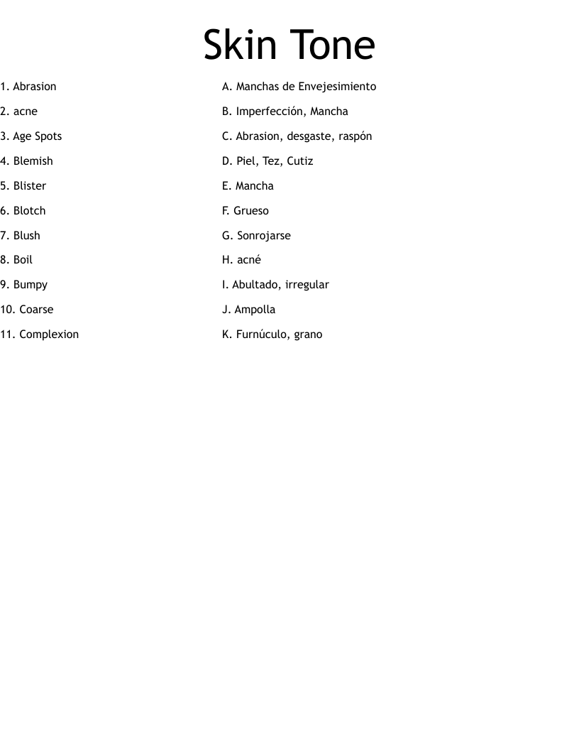 Skin Tone Worksheet