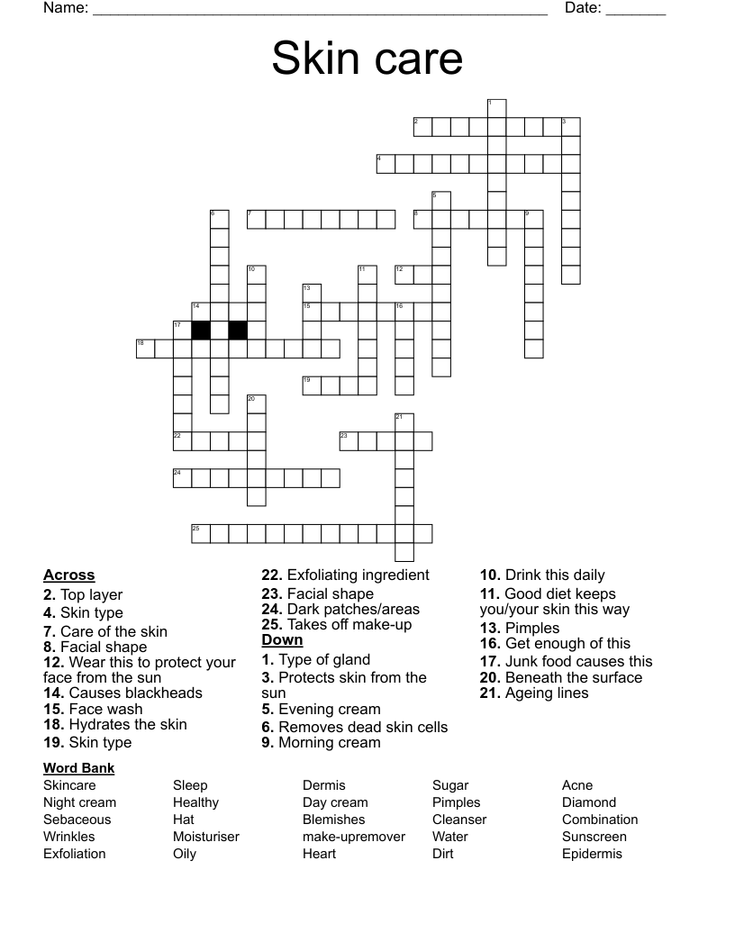 Skin care Crossword