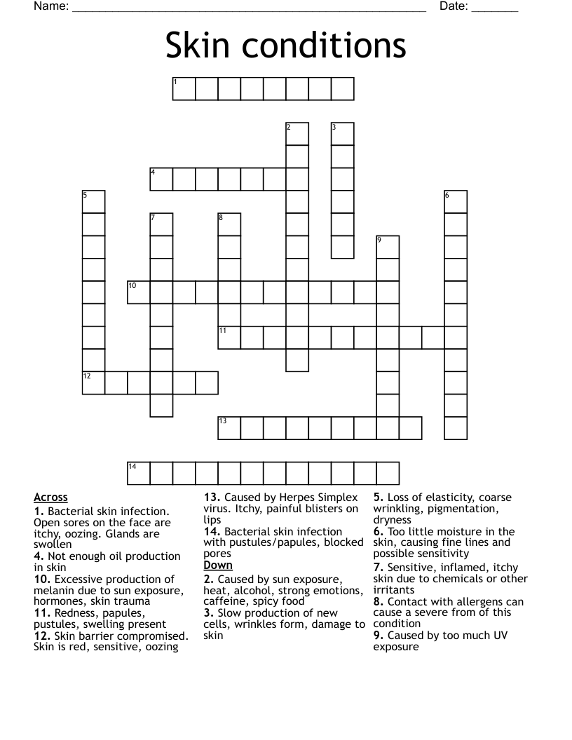 Skin conditions Crossword
