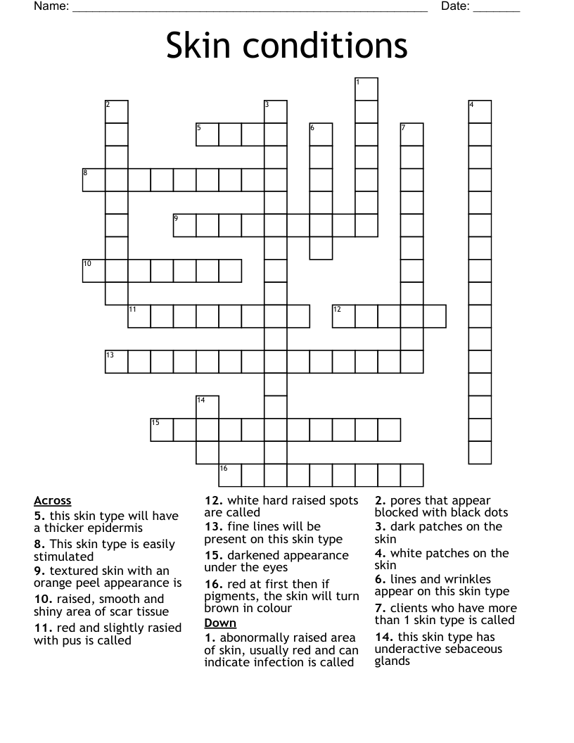 Skin conditions  Crossword