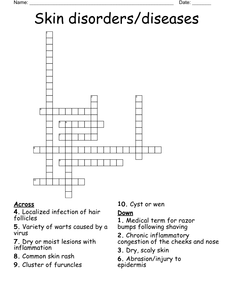 Skin disorders/diseases  Crossword
