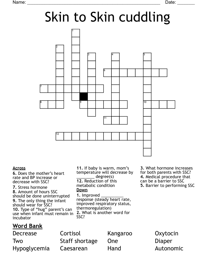Skin to Skin cuddling Crossword