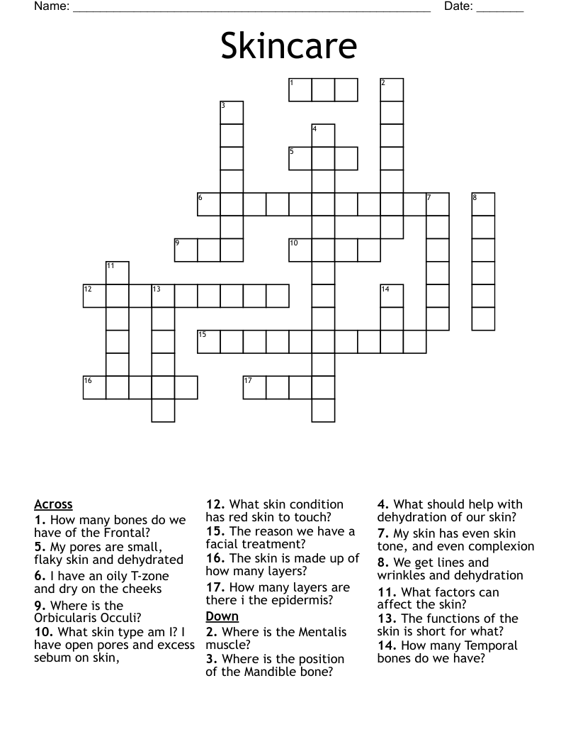 Skincare Crossword