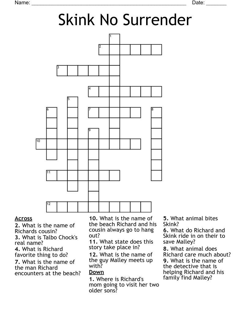 Skink No Surrender Crossword
