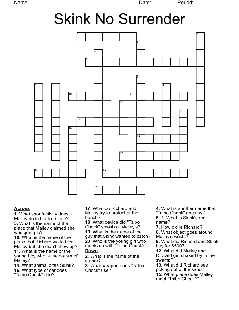 Skink No Surrender Crossword