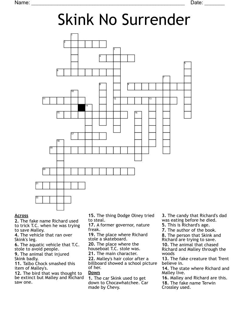 Skink No Surrender Crossword