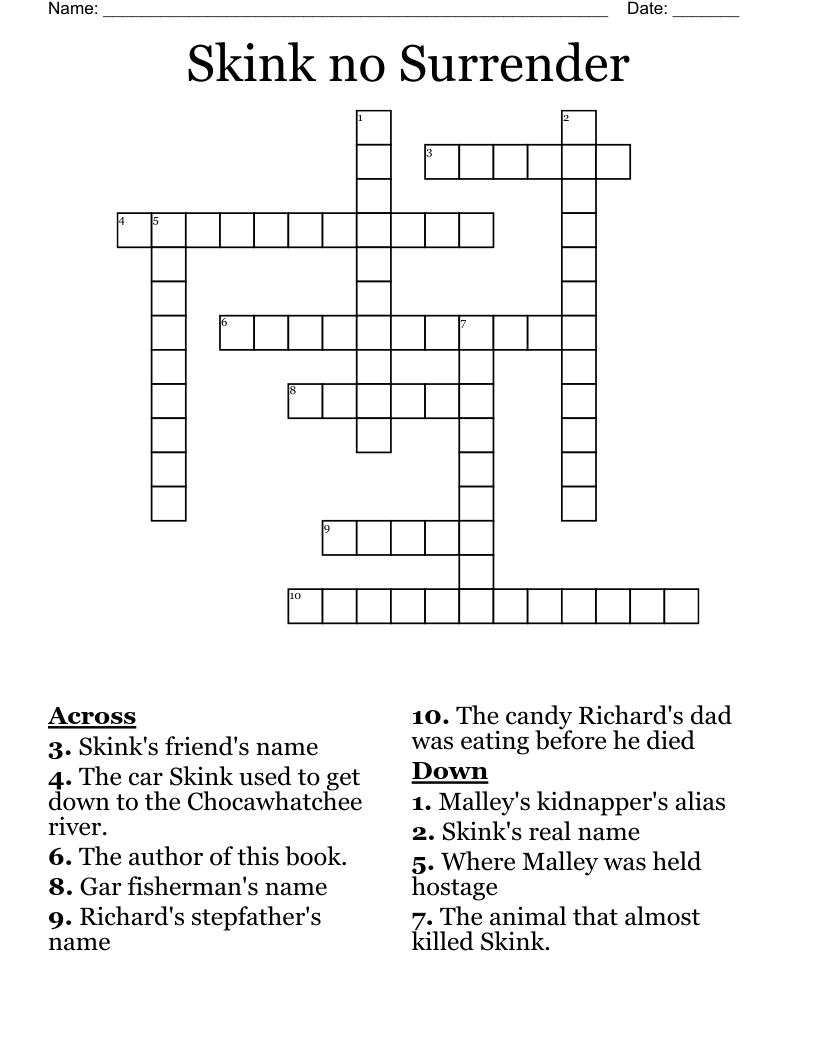 Skink no Surrender Crossword