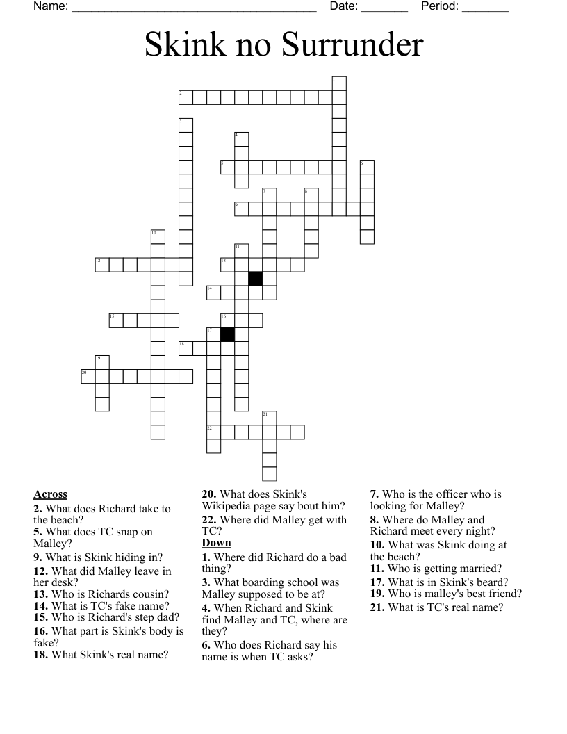 Skink no Surrunder Crossword