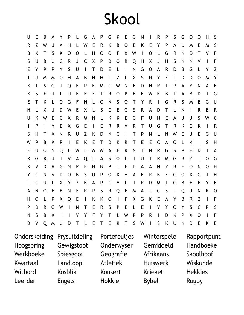 Skool Word Search