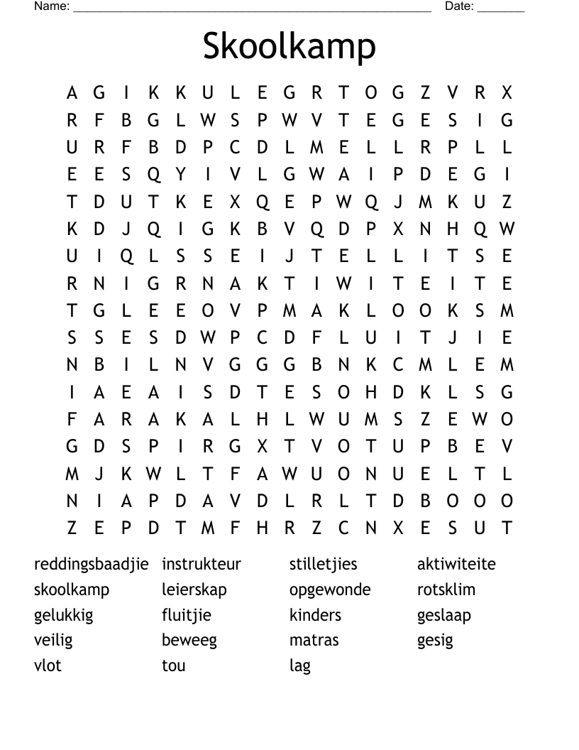 Skoolkamp Word Search