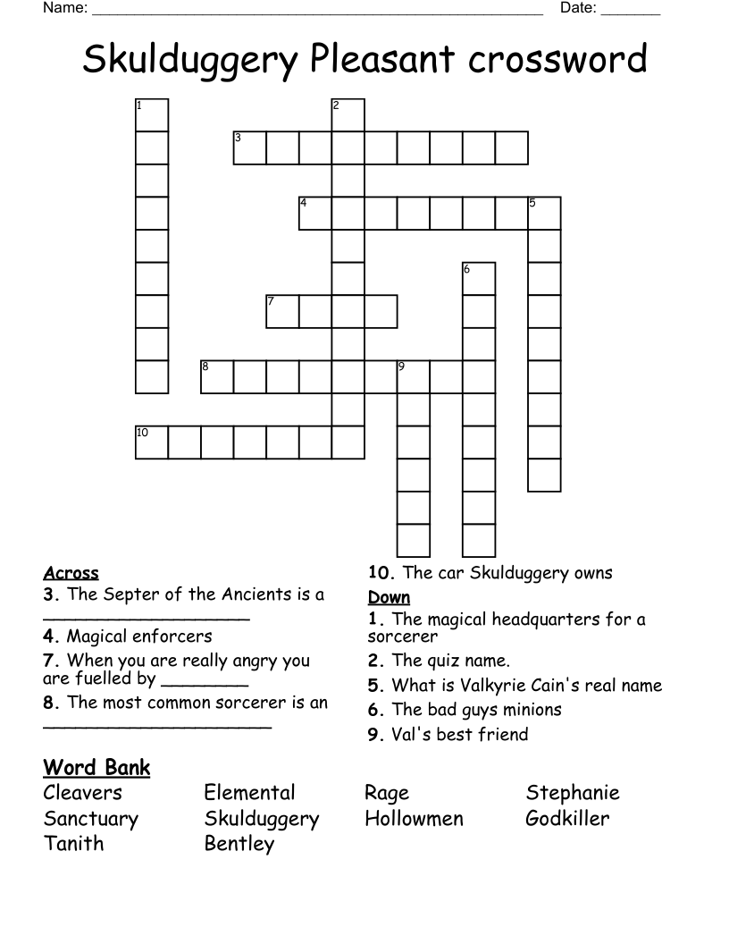 Skulduggery Pleasant crossword 
