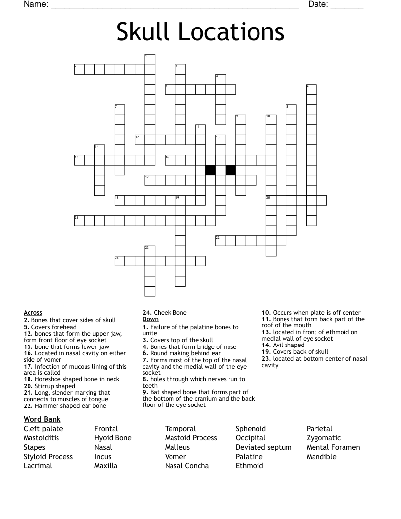Skull Locations Crossword