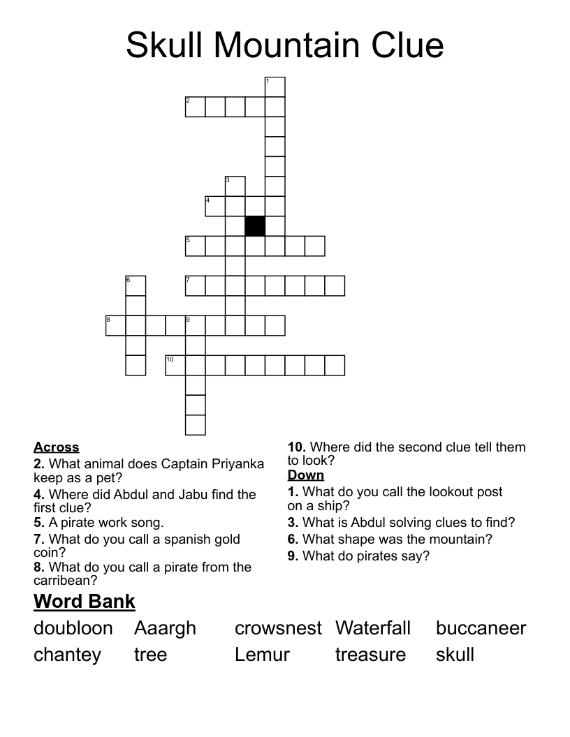 Skull Mountain Clue Crossword