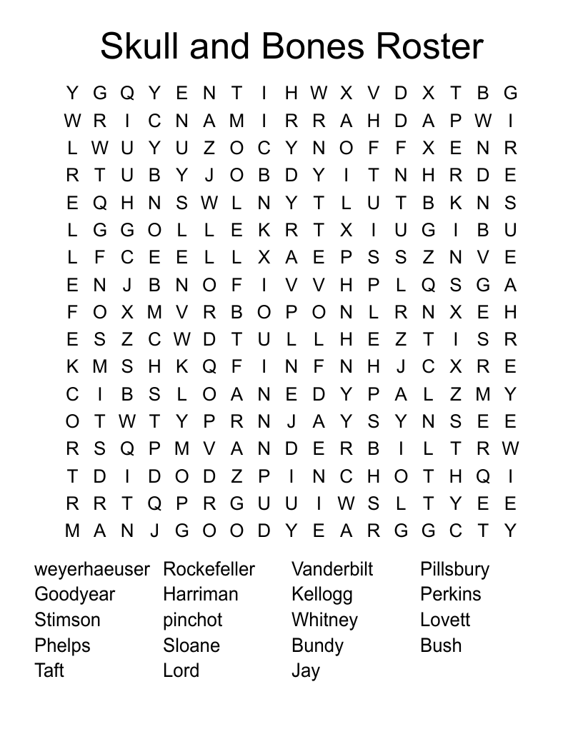 Skull and Bones Roster Word Search