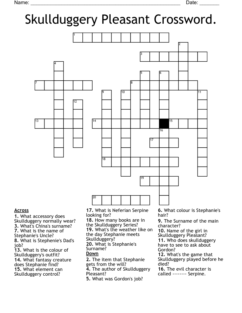 Skullduggery Pleasant Crossword.