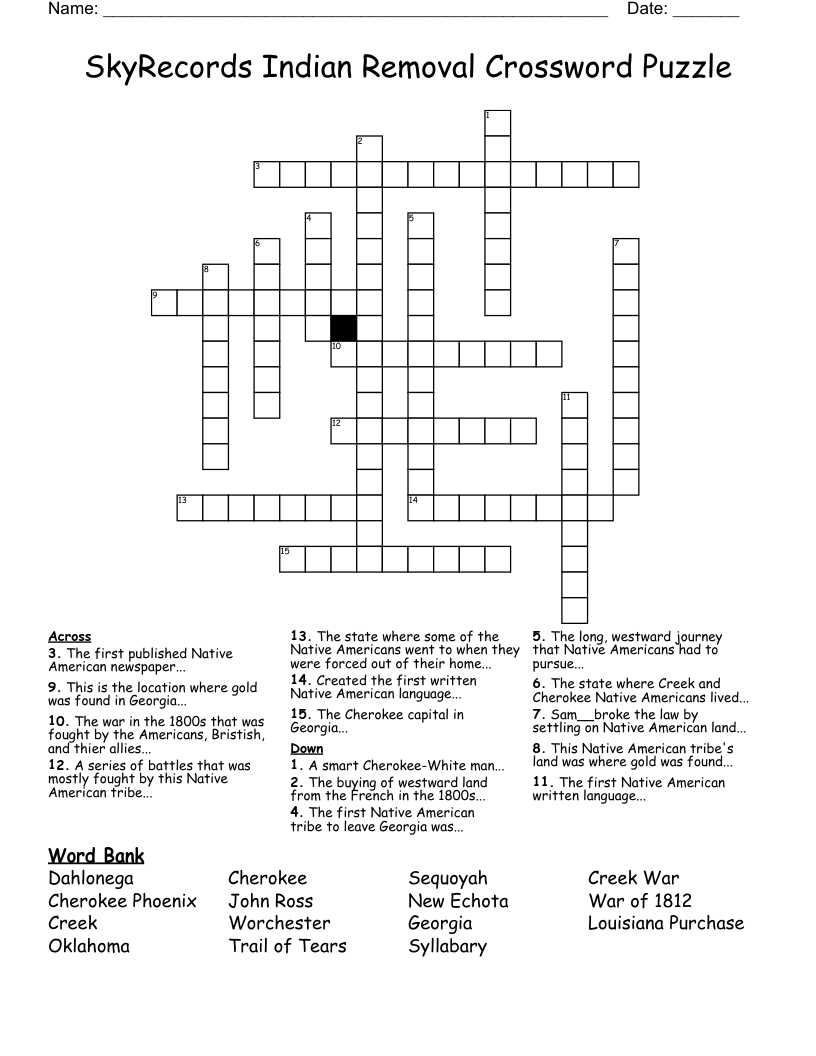 SkyRecords Indian Removal Crossword Puzzle