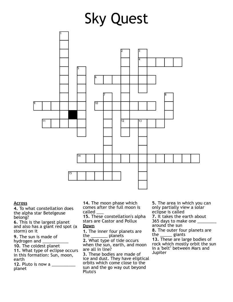 Sky Quest Crossword