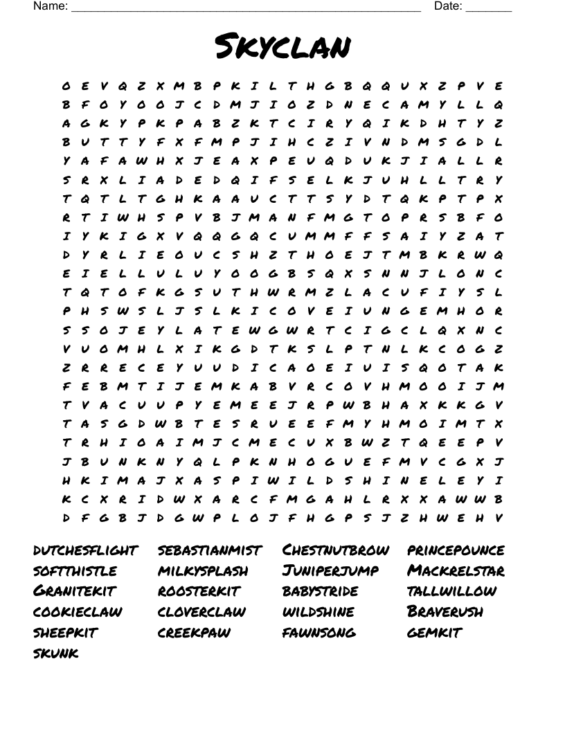 Skyclan Word Search