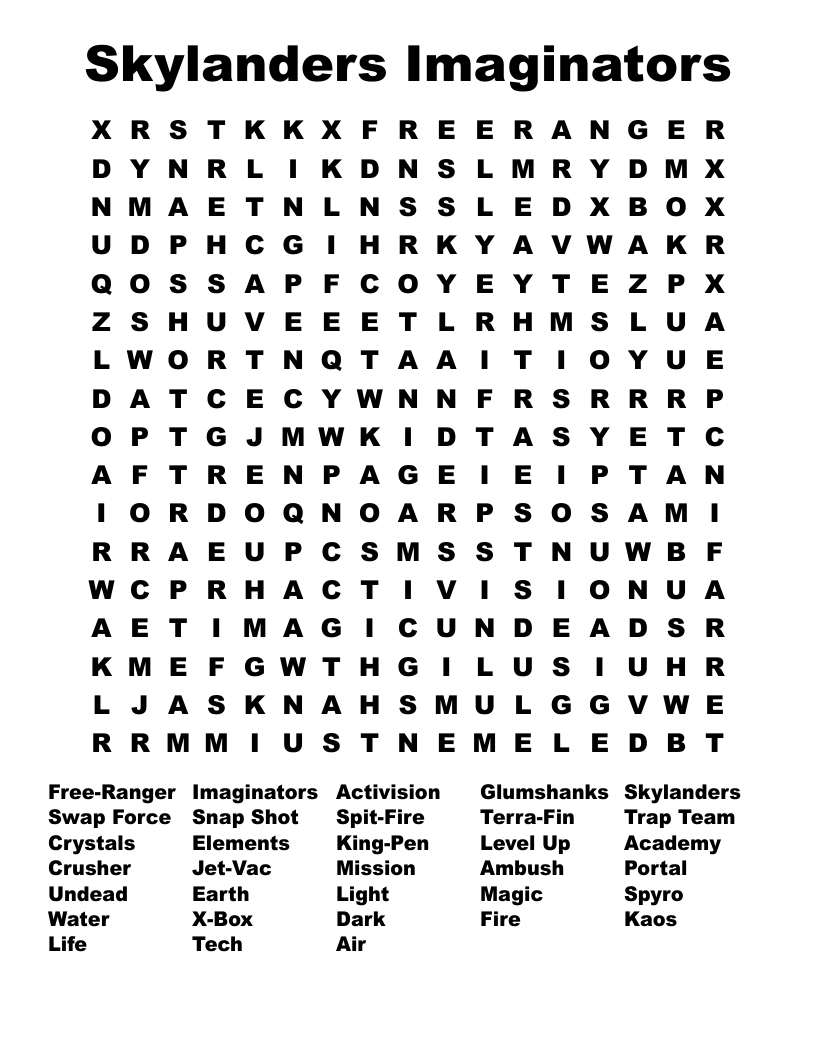 Skylanders Imaginators Word Search