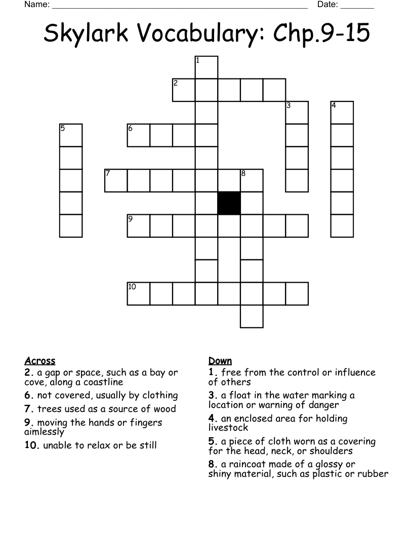 Skylark Vocabulary: Chp.9-15 Crossword