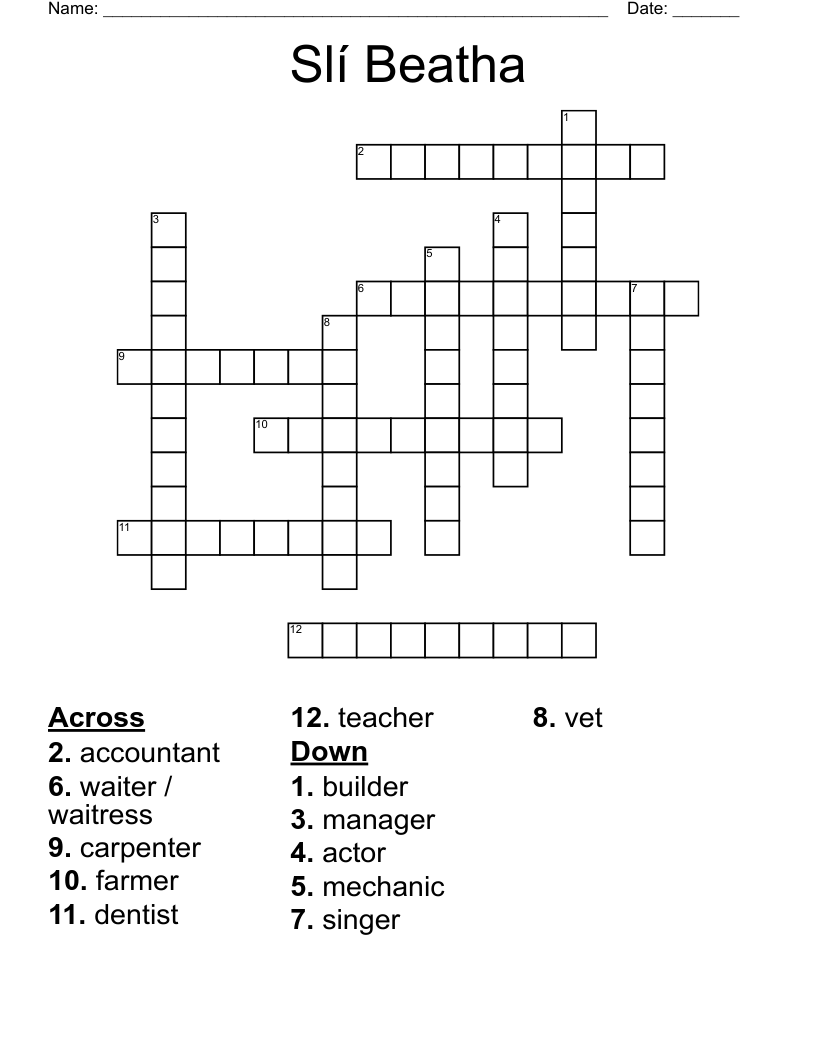 Slí Beatha Crossword