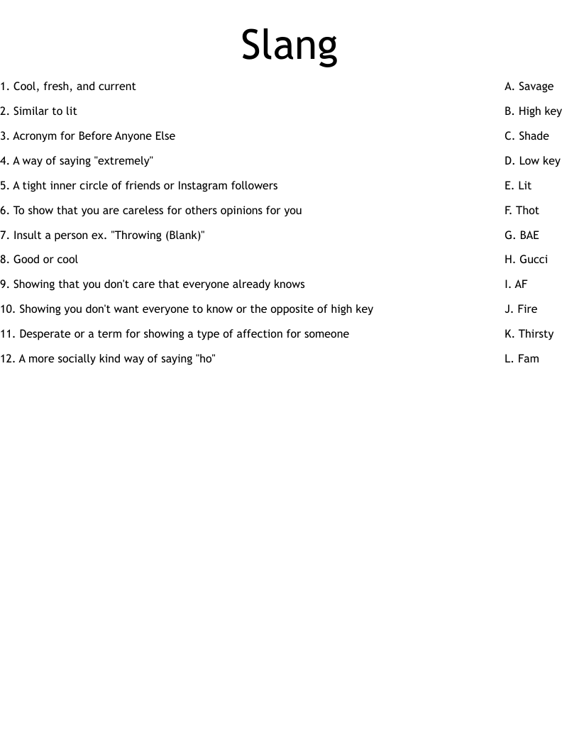 Slang Worksheet