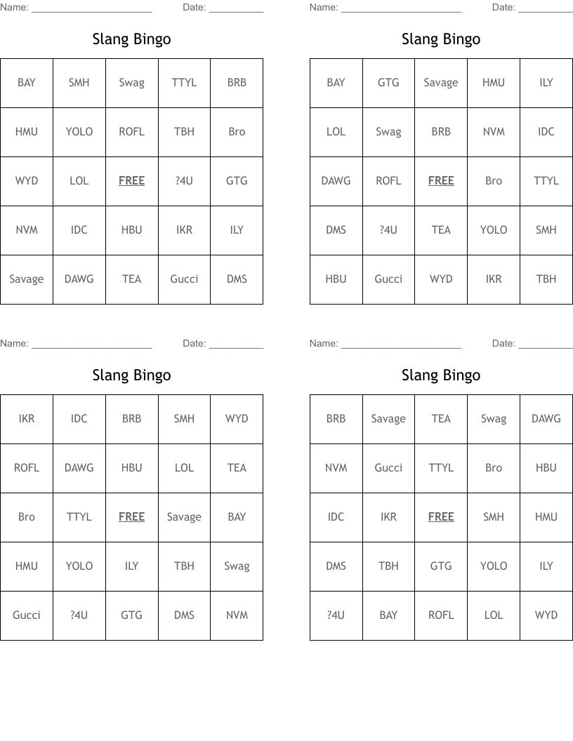 Slang Bingo