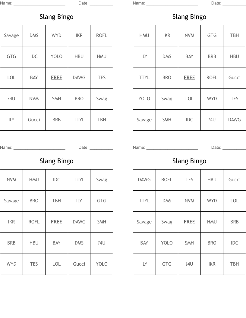Slang Bingo
