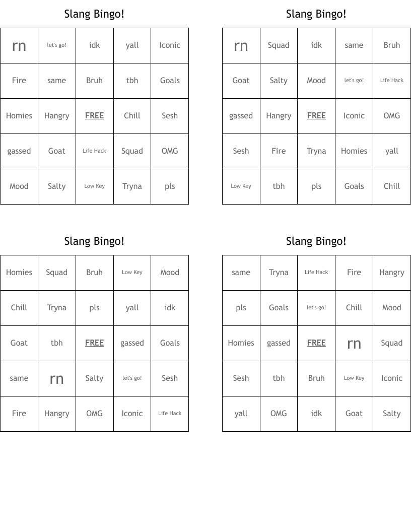 Slang Bingo!