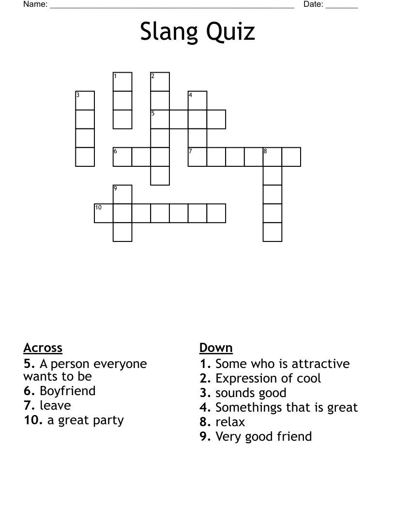 Slang Quiz Crossword