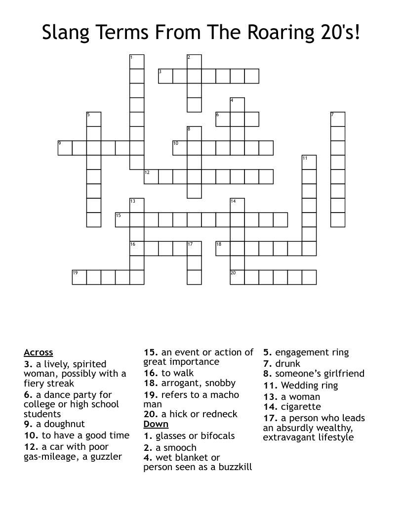 Slang Terms From The Roaring 20's! Crossword