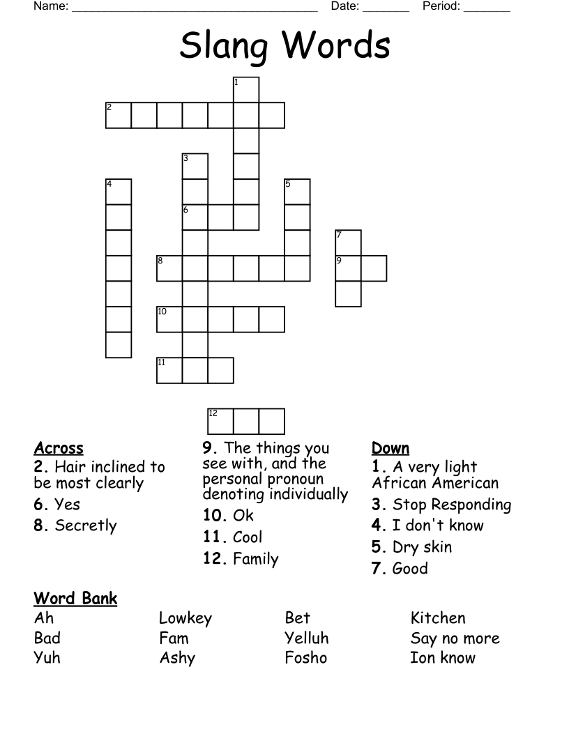 Slang Words Crossword