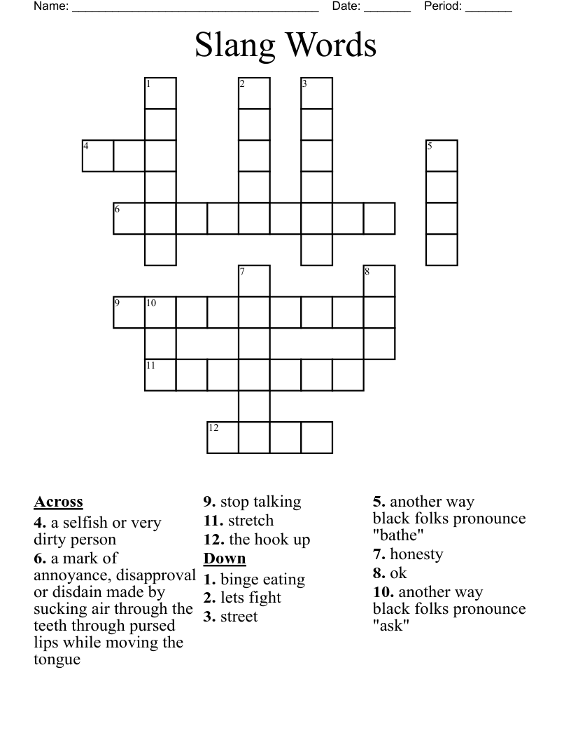 Slang Words Crossword
