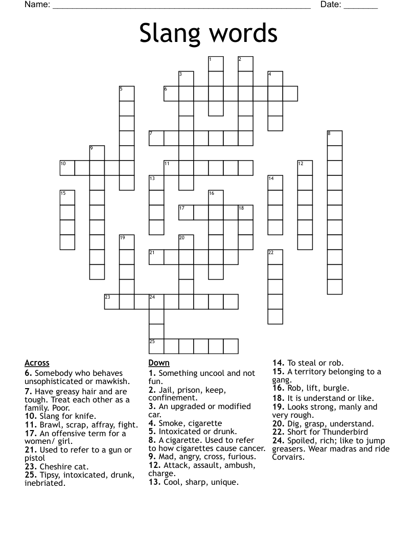 Slang words Crossword