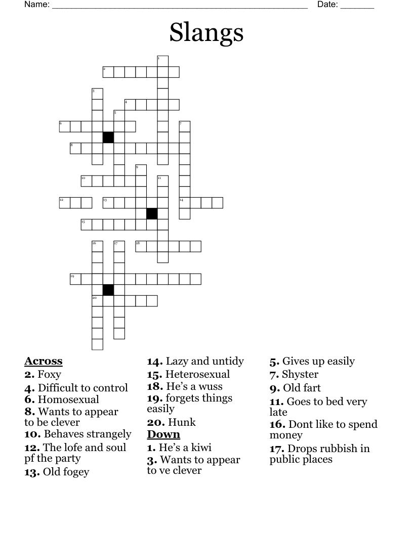 Slangs Crossword