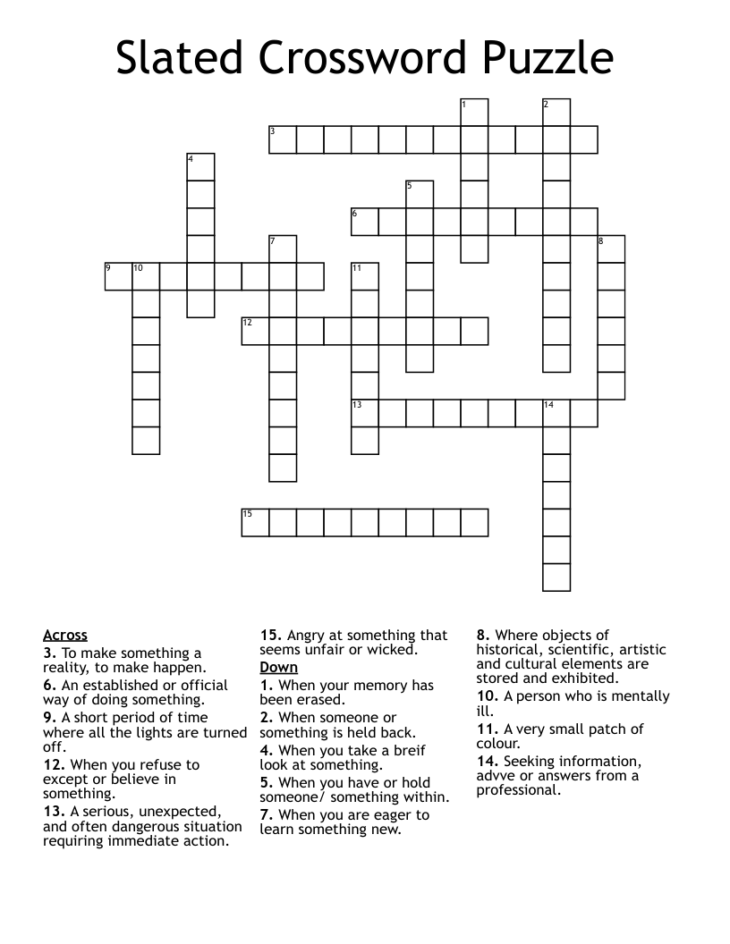 Slated Crossword Puzzle